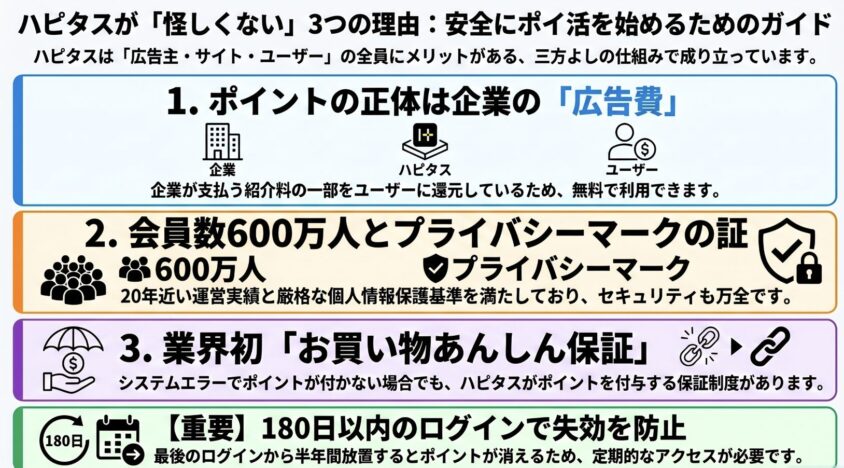 なぜ無料でポイントがもらえるのか？ハピタスの仕組みを解説する図解