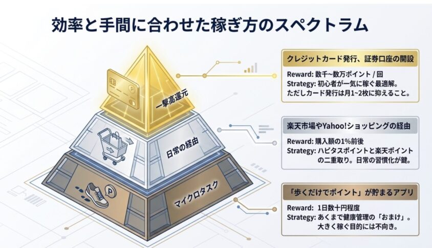 効率と手間に合わせたハピタスの稼ぎ方スペクトラム図解