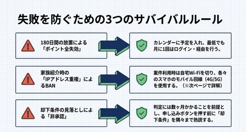 失敗を防ぐための3つのサバイバルルール図解