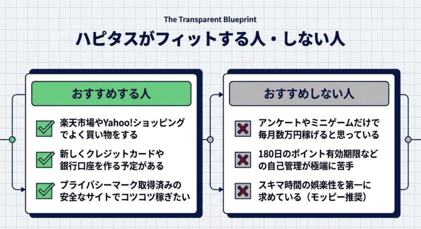 ハピタスがフィットする人・しない人の比較図解